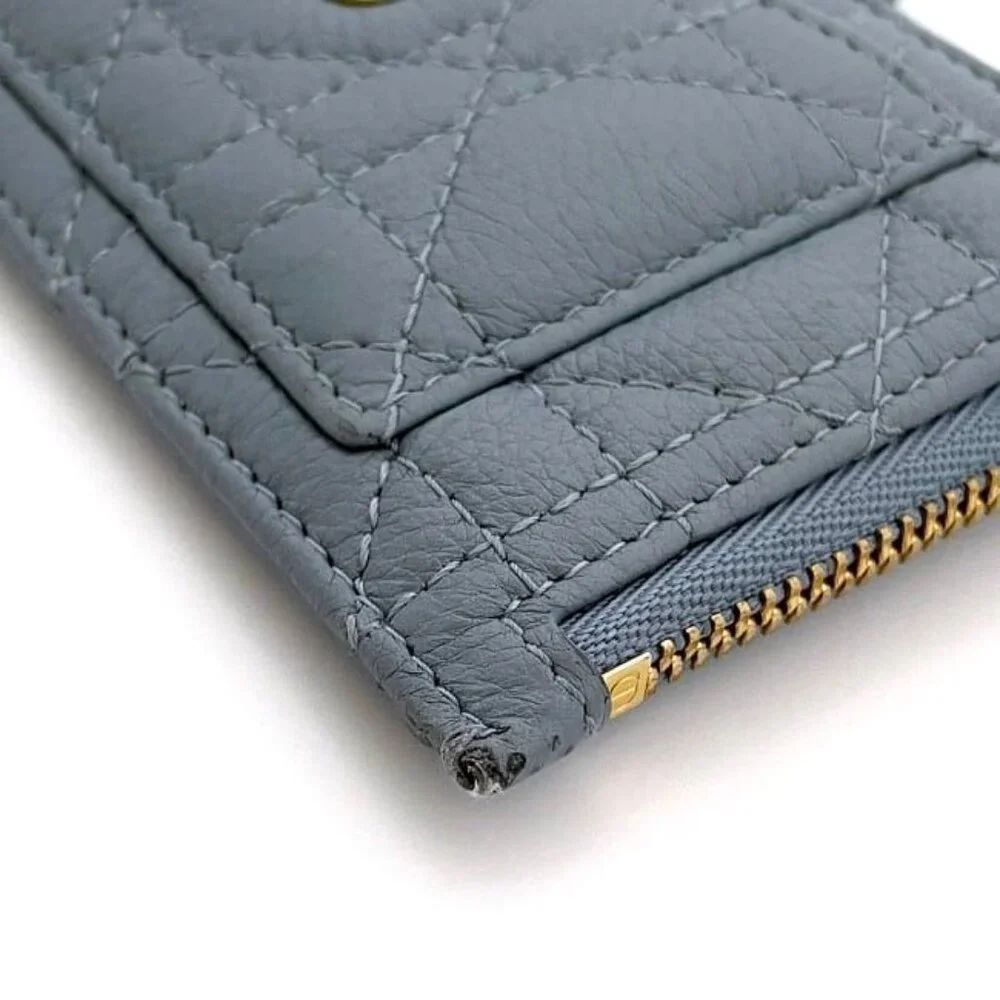Christian Dior Coin Case Blue Lady Dior Leather